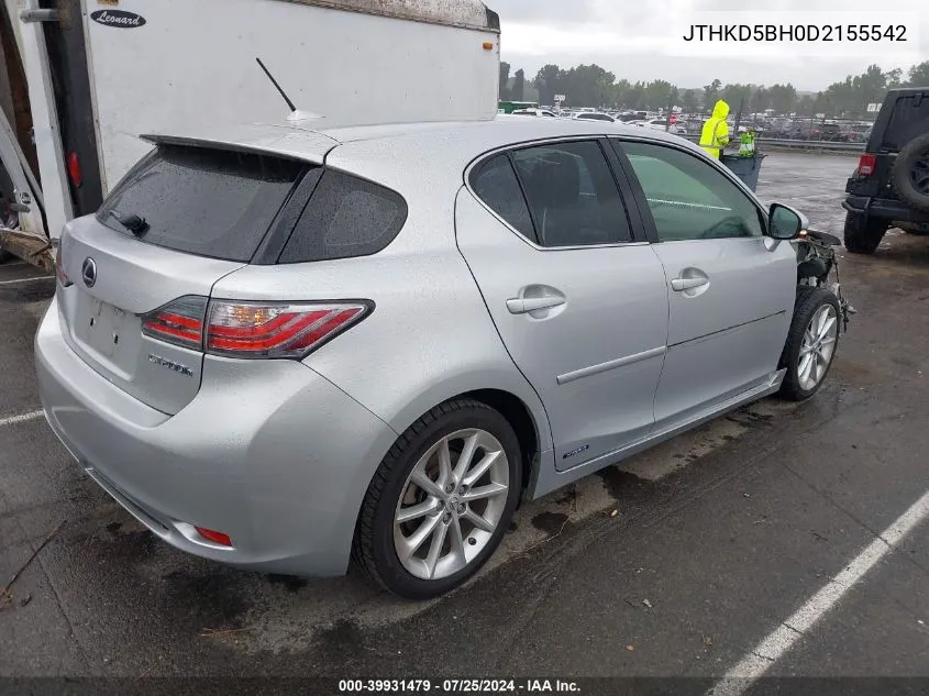 2013 Lexus Ct 200H VIN: JTHKD5BH0D2155542 Lot: 39931479