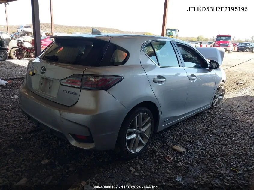 2014 Lexus Ct 200H VIN: JTHKD5BH7E2195196 Lot: 40800167