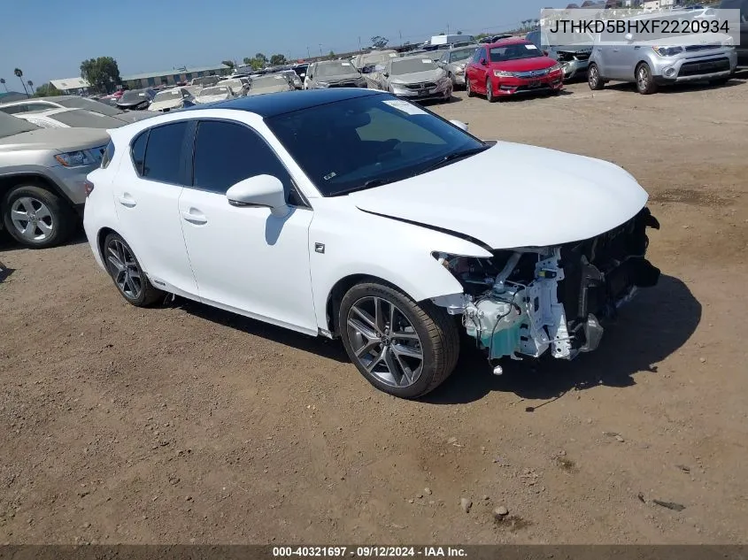 2015 Lexus Ct 200H VIN: JTHKD5BHXF2220934 Lot: 40321697