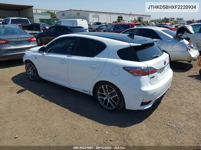 2015 Lexus Ct 200H VIN: JTHKD5BHXF2220934 Lot: 40321697