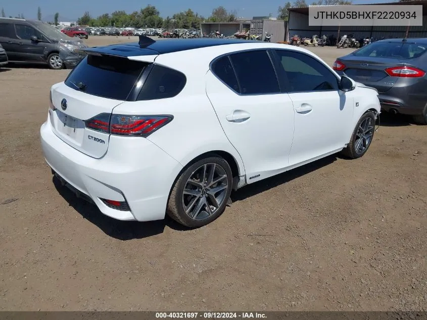 2015 Lexus Ct 200H VIN: JTHKD5BHXF2220934 Lot: 40321697