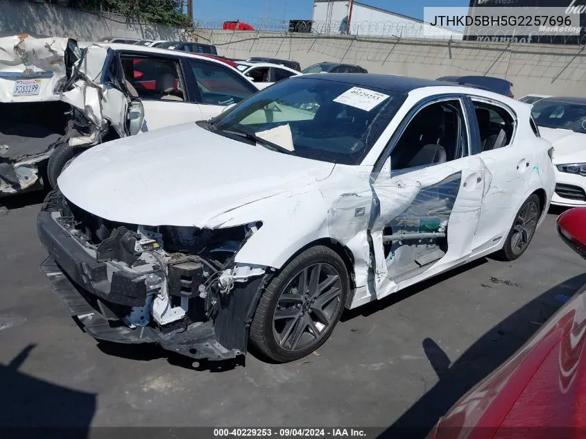 2016 Lexus Ct 200H VIN: JTHKD5BH5G2257696 Lot: 40229253