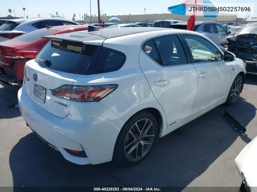 2016 Lexus Ct 200H VIN: JTHKD5BH5G2257696 Lot: 40229253