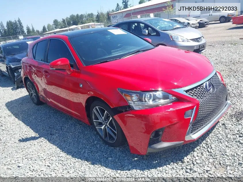 2017 Lexus Ct 200H VIN: JTHKD5BH9H2292033 Lot: 39884067