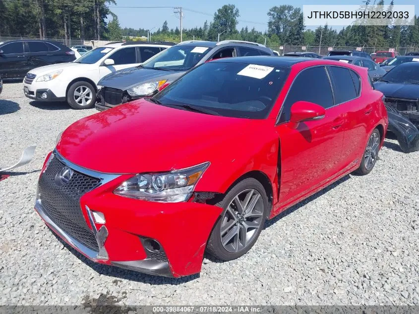 2017 Lexus Ct 200H VIN: JTHKD5BH9H2292033 Lot: 39884067