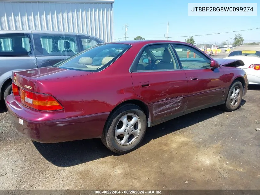 1998 Lexus Es 300 VIN: JT8BF28G8W0099274 Lot: 40222454