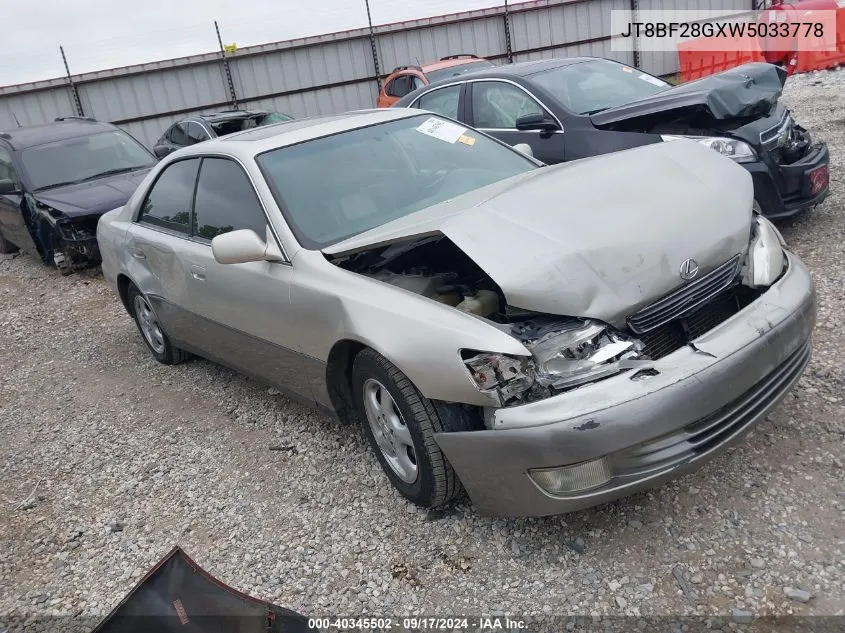 1998 Lexus Es 300 VIN: JT8BF28GXW5033778 Lot: 40345502