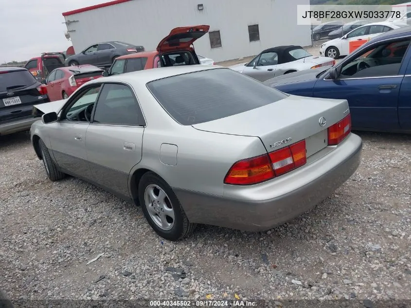 1998 Lexus Es 300 VIN: JT8BF28GXW5033778 Lot: 40345502