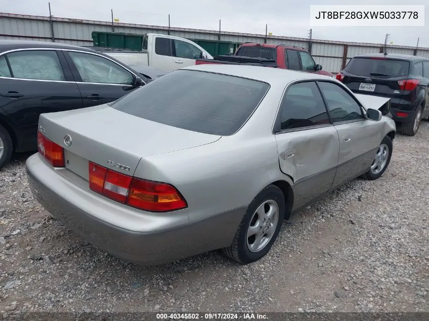 1998 Lexus Es 300 VIN: JT8BF28GXW5033778 Lot: 40345502