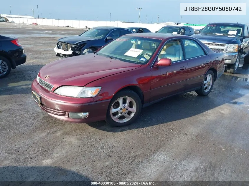 2000 Lexus Es 300 VIN: JT8BF28G0Y5080742 Lot: 40030105