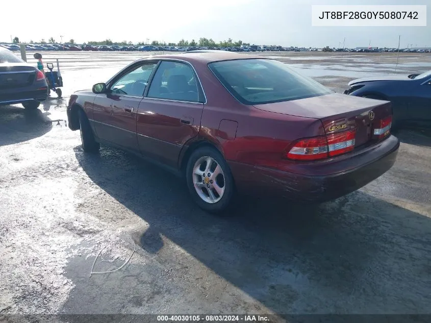 2000 Lexus Es 300 VIN: JT8BF28G0Y5080742 Lot: 40030105