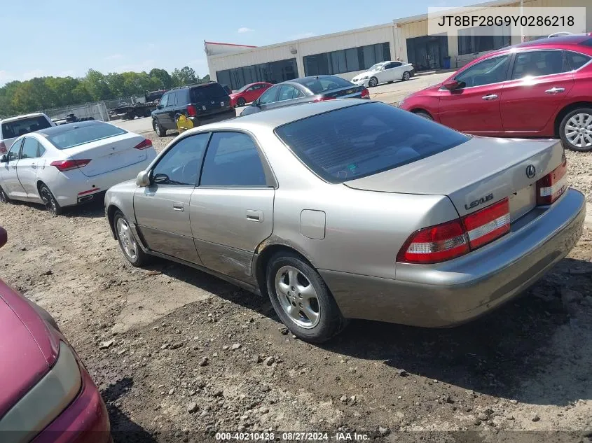 2000 Lexus Es 300 VIN: JT8BF28G9Y0286218 Lot: 40210428