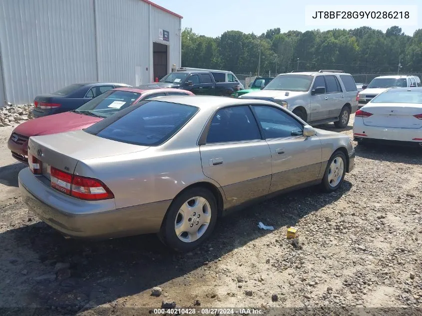 2000 Lexus Es 300 VIN: JT8BF28G9Y0286218 Lot: 40210428