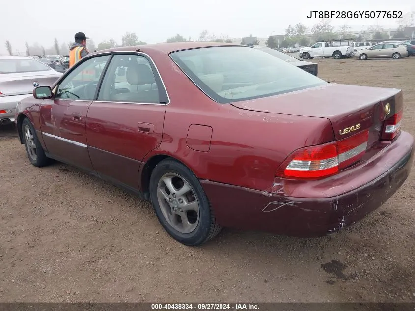 2000 Lexus Es 300 VIN: JT8BF28G6Y5077652 Lot: 40438334