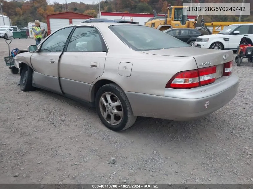 2000 Lexus Es 300 VIN: JT8BF28G5Y0249442 Lot: 40713700