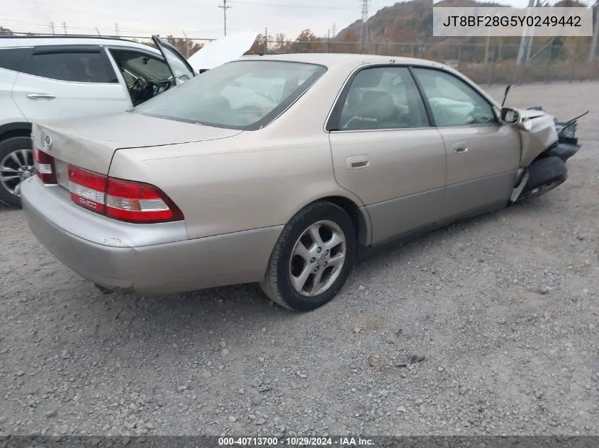 2000 Lexus Es 300 VIN: JT8BF28G5Y0249442 Lot: 40713700