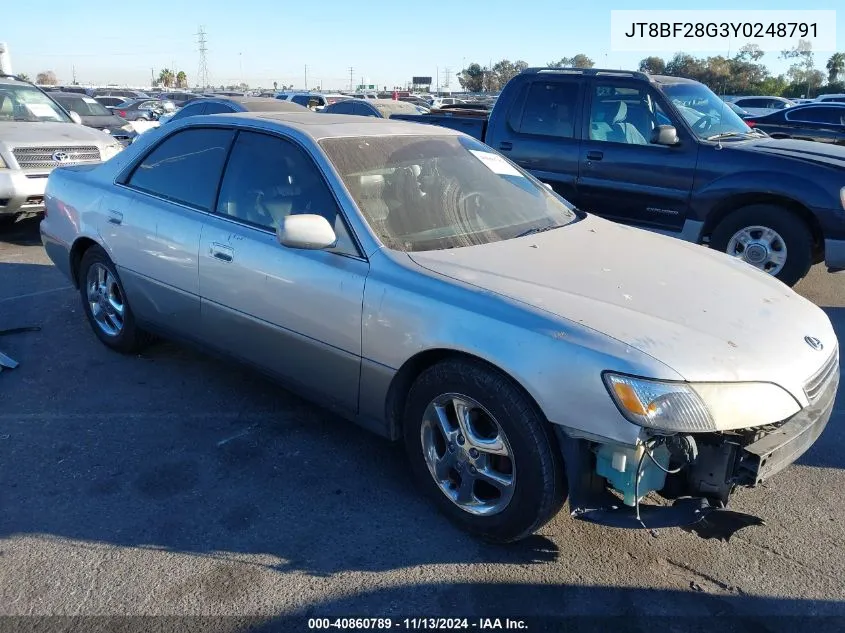 2000 Lexus Es 300 VIN: JT8BF28G3Y0248791 Lot: 40860789