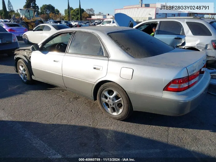 2000 Lexus Es 300 VIN: JT8BF28G3Y0248791 Lot: 40860789