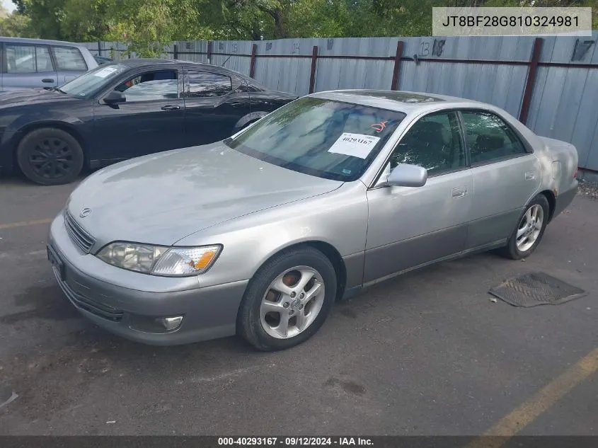 2001 Lexus Es 300 300 VIN: JT8BF28G810324981 Lot: 40293167