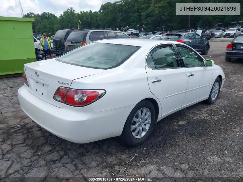 2002 Lexus Es 300 VIN: JTHBF30G420021893 Lot: 39818737