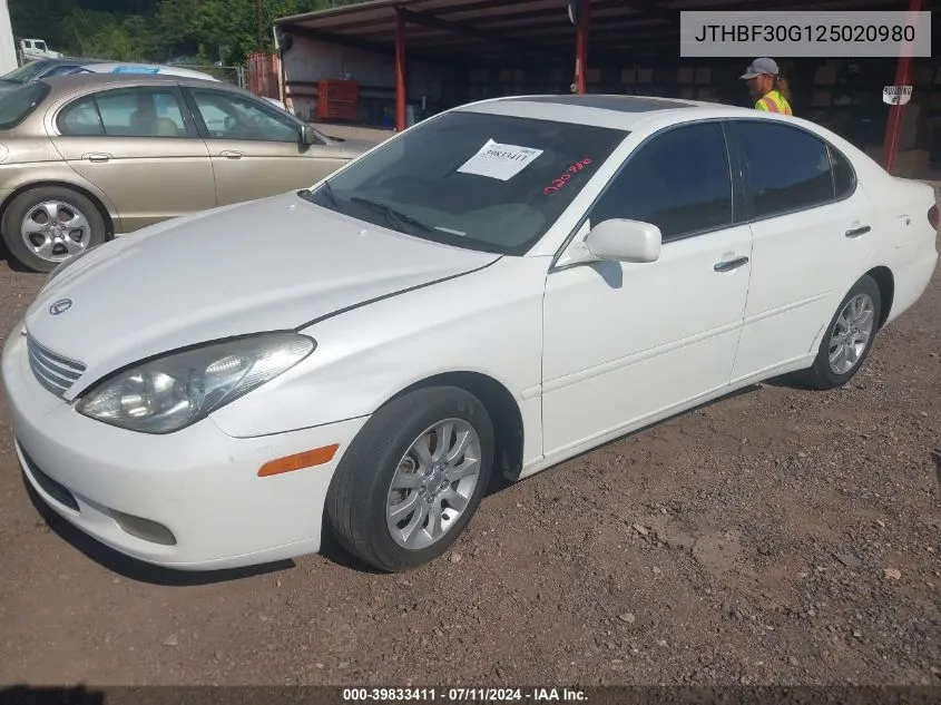 2002 Lexus Es 300 VIN: JTHBF30G125020980 Lot: 39833411