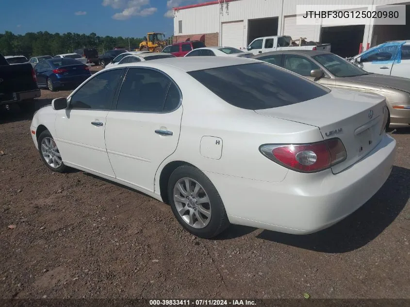 2002 Lexus Es 300 VIN: JTHBF30G125020980 Lot: 39833411