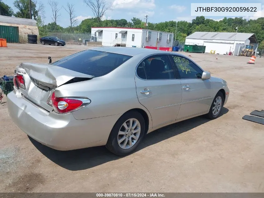 2002 Lexus Es 300 VIN: JTHBF30G920059622 Lot: 39870810