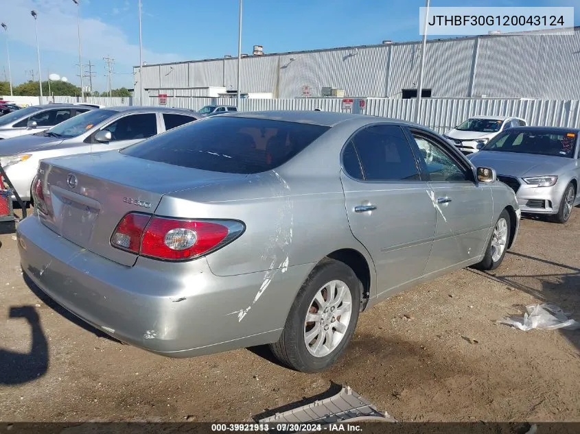 2002 Lexus Es 300 Base (A4) VIN: JTHBF30G120043124 Lot: 39921913