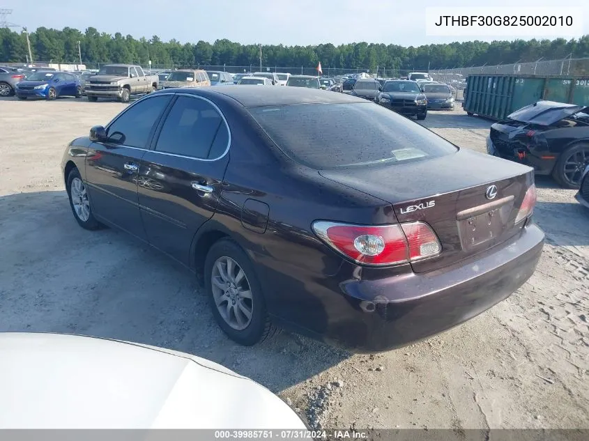 2002 Lexus Es 300 VIN: JTHBF30G825002010 Lot: 39985751