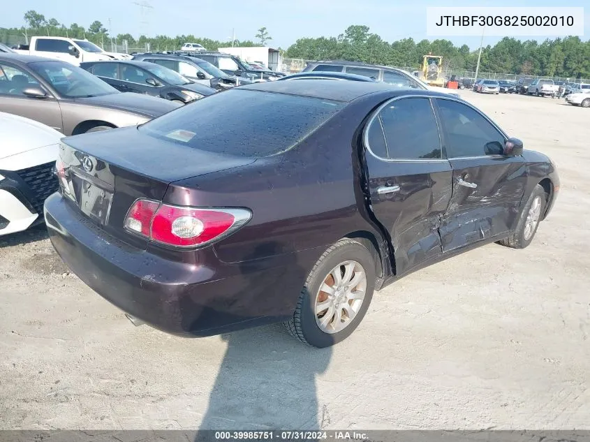 2002 Lexus Es 300 VIN: JTHBF30G825002010 Lot: 39985751