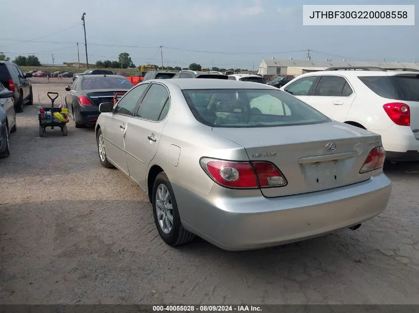 2002 Lexus Es 300 VIN: JTHBF30G220008558 Lot: 40055028