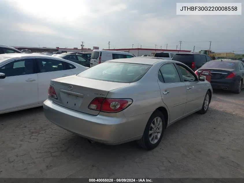 2002 Lexus Es 300 VIN: JTHBF30G220008558 Lot: 40055028