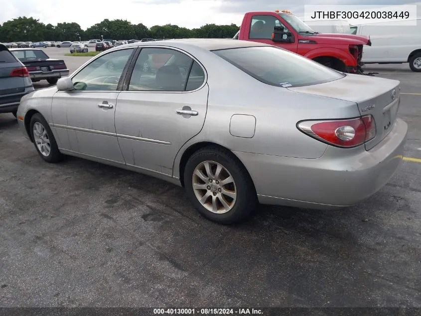 2002 Lexus Es 300 VIN: JTHBF30G420038449 Lot: 40130001