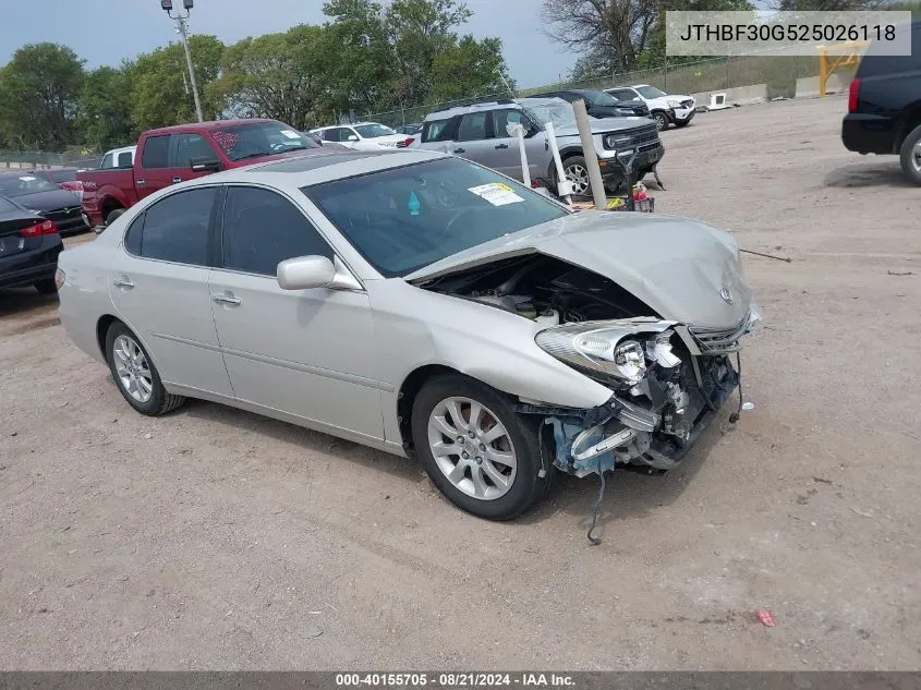 2002 Lexus Es 300 VIN: JTHBF30G525026118 Lot: 40155705