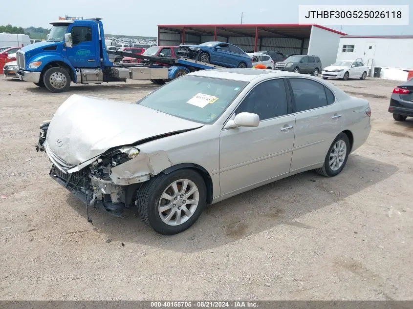 2002 Lexus Es 300 VIN: JTHBF30G525026118 Lot: 40155705