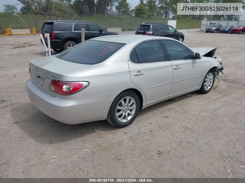 2002 Lexus Es 300 VIN: JTHBF30G525026118 Lot: 40155705