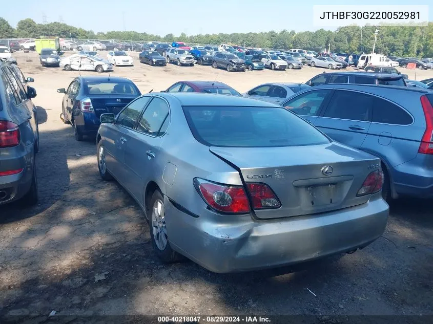 2002 Lexus Es 300 VIN: JTHBF30G220052981 Lot: 40218047