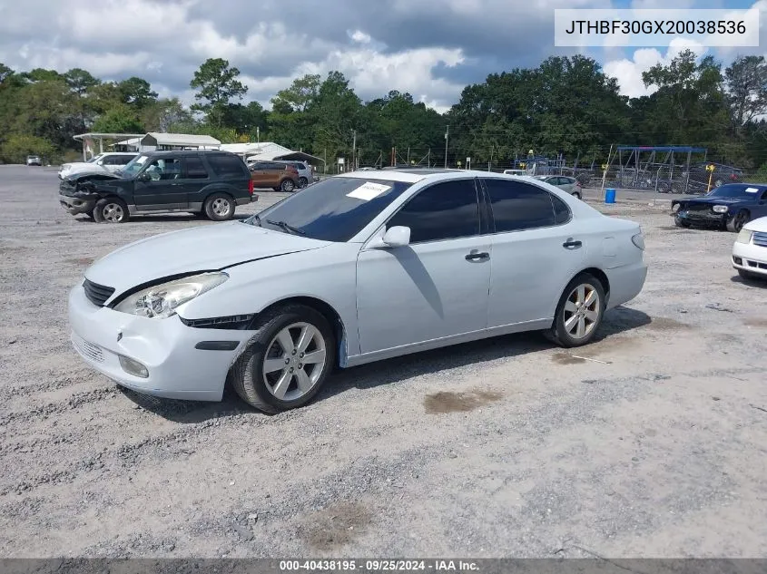 2002 Lexus Es 300 VIN: JTHBF30GX20038536 Lot: 40438195