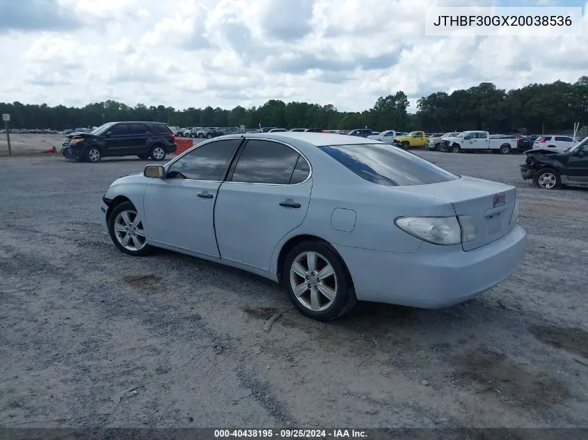 2002 Lexus Es 300 VIN: JTHBF30GX20038536 Lot: 40438195