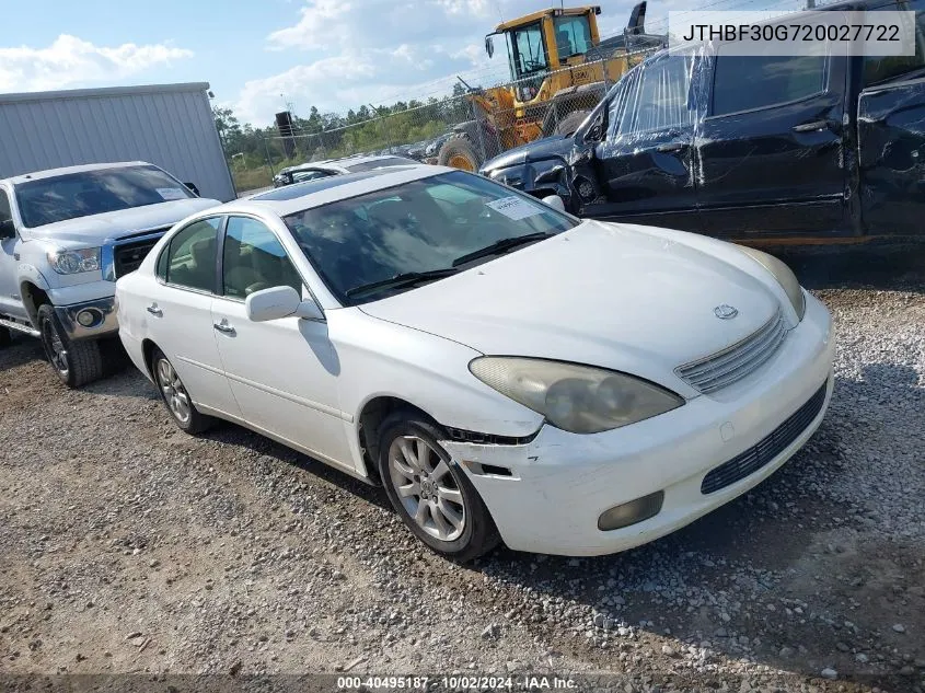 2002 Lexus Es 300 VIN: JTHBF30G720027722 Lot: 40495187