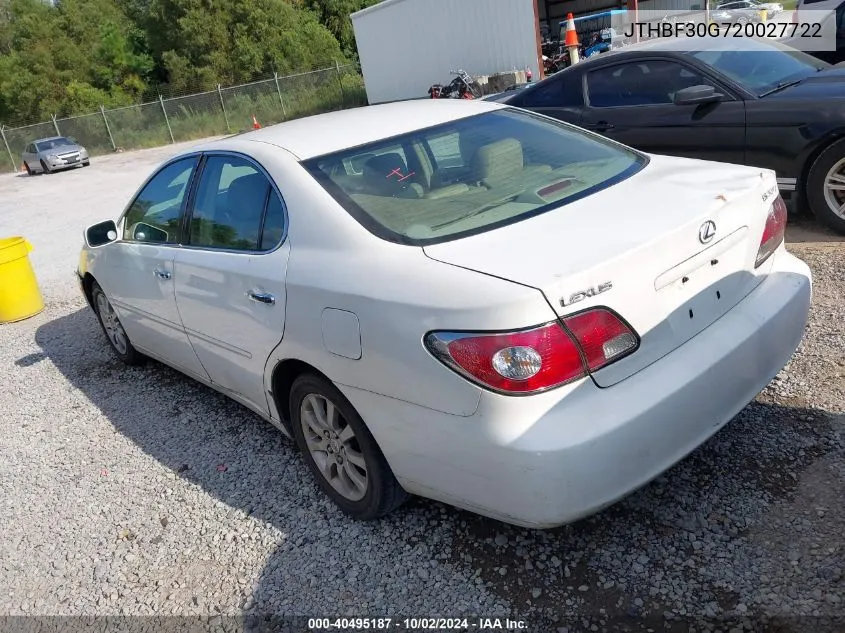 2002 Lexus Es 300 VIN: JTHBF30G720027722 Lot: 40495187