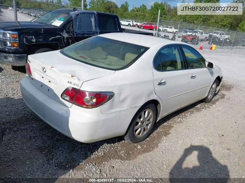 2002 Lexus Es 300 VIN: JTHBF30G720027722 Lot: 40495187