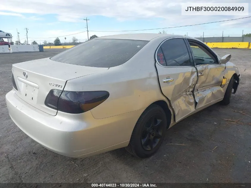 2002 Lexus Es 300 VIN: JTHBF30G020084909 Lot: 40744023