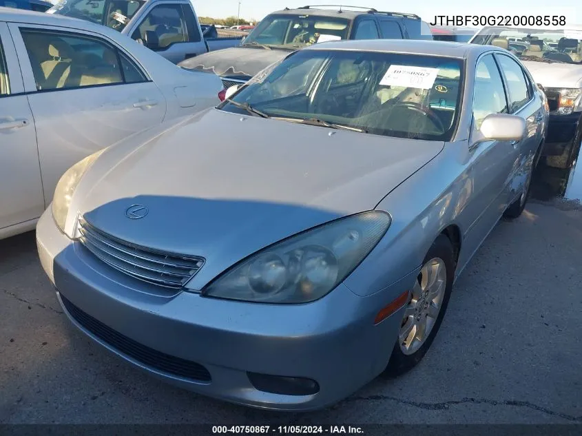 2002 Lexus Es 300 VIN: JTHBF30G220008558 Lot: 40750867