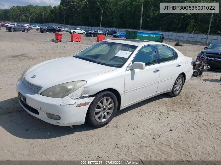 2003 Lexus Es 300 VIN: JTHBF30G536001022 Lot: 39772357