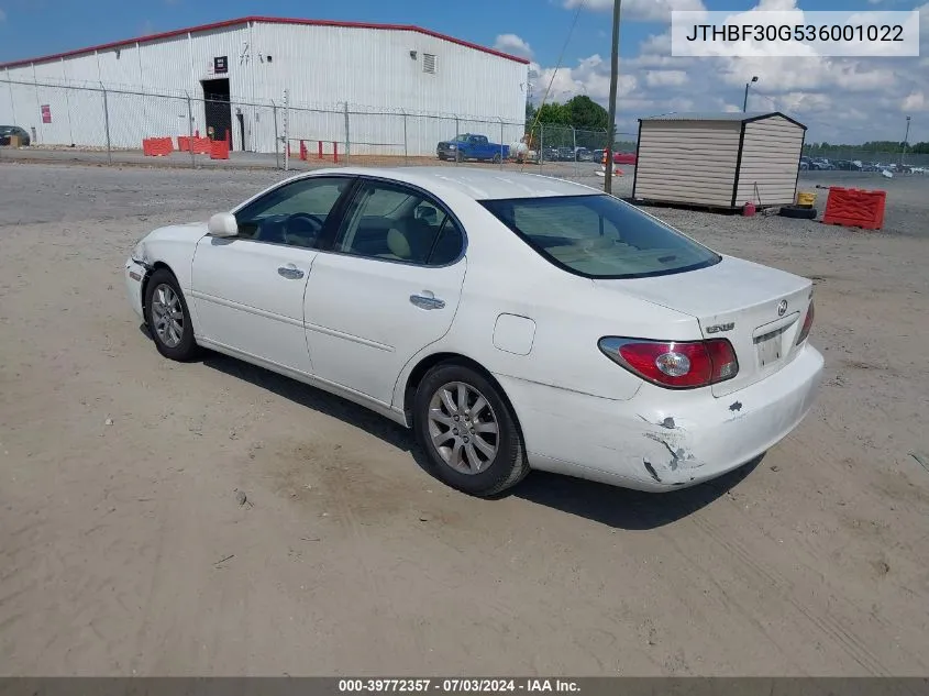 2003 Lexus Es 300 VIN: JTHBF30G536001022 Lot: 39772357