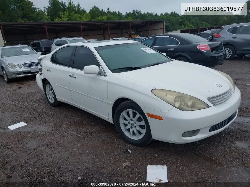 2003 Lexus Es 300 VIN: JTHBF30G836019577 Lot: 39902070