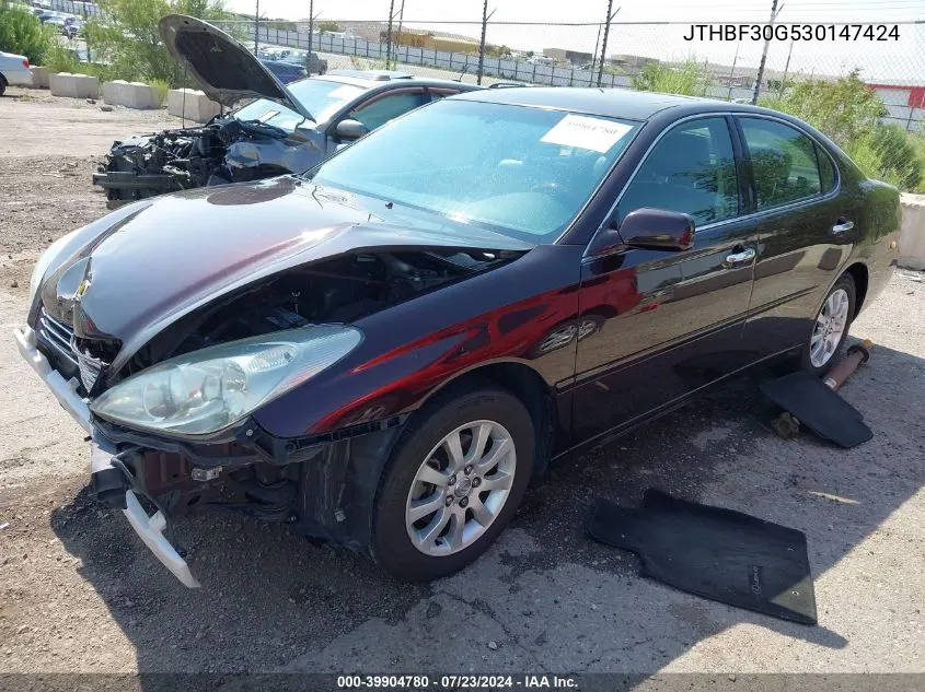 2003 Lexus Es 300 VIN: JTHBF30G530147424 Lot: 39904780