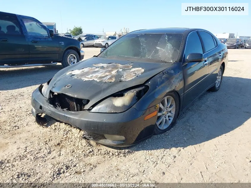 2003 Lexus Es 300 VIN: JTHBF30GX30116024 Lot: 40018663