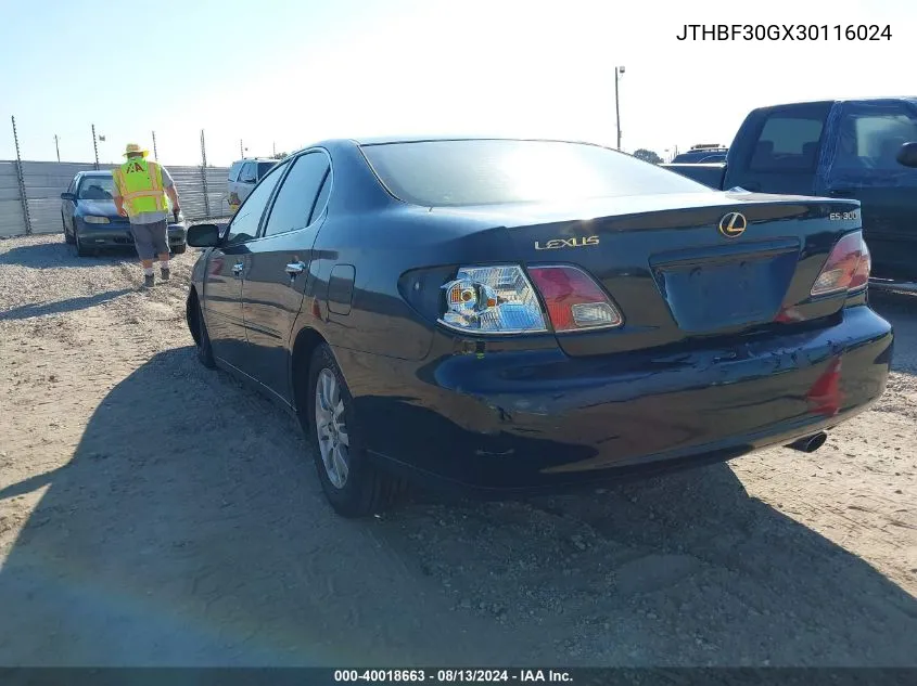 2003 Lexus Es 300 VIN: JTHBF30GX30116024 Lot: 40018663